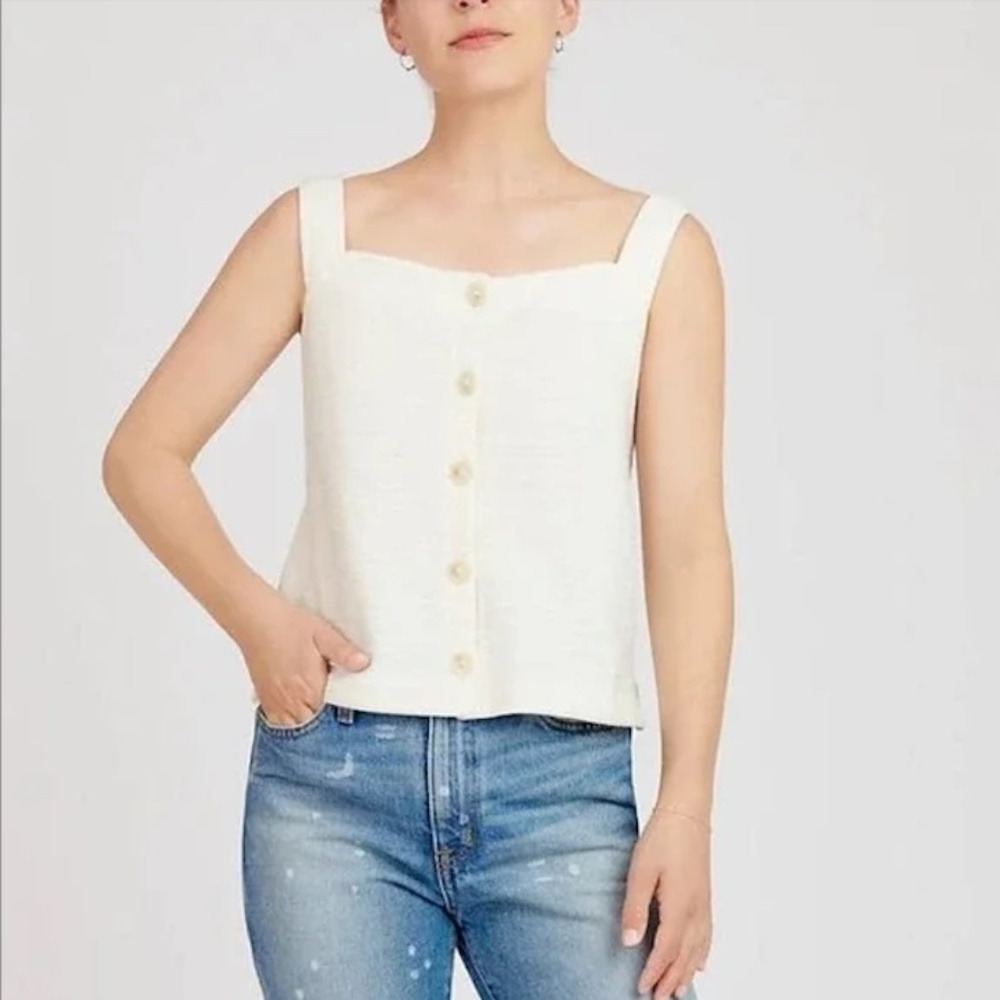 NWT - J. Crew Textured Ribbed Button Front Square Neck Boxy Tank